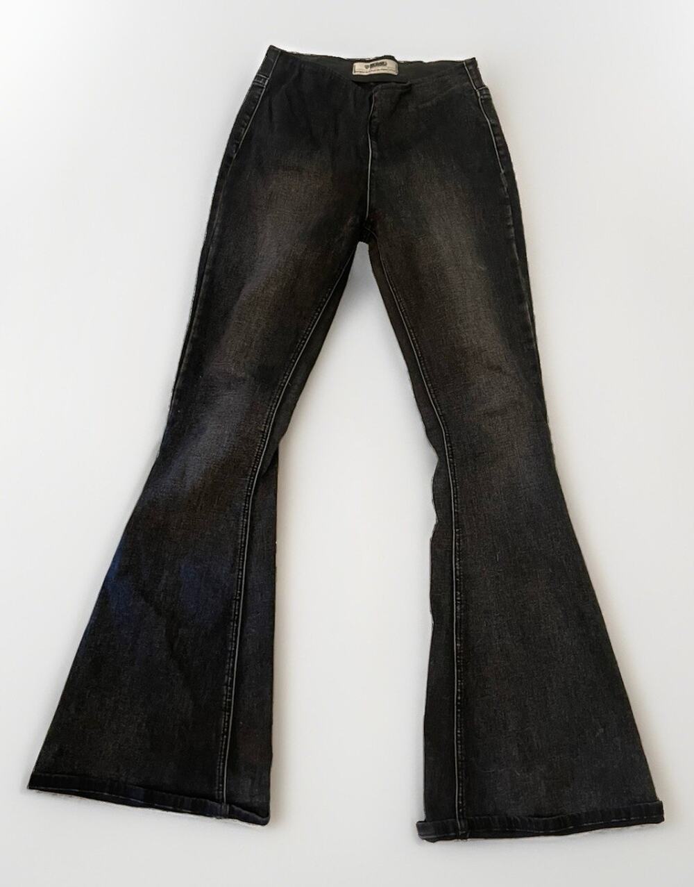 Rock & Roll Bargain Bell Pull On Flare Jeans Washed Black Women's 27X34 Stretch